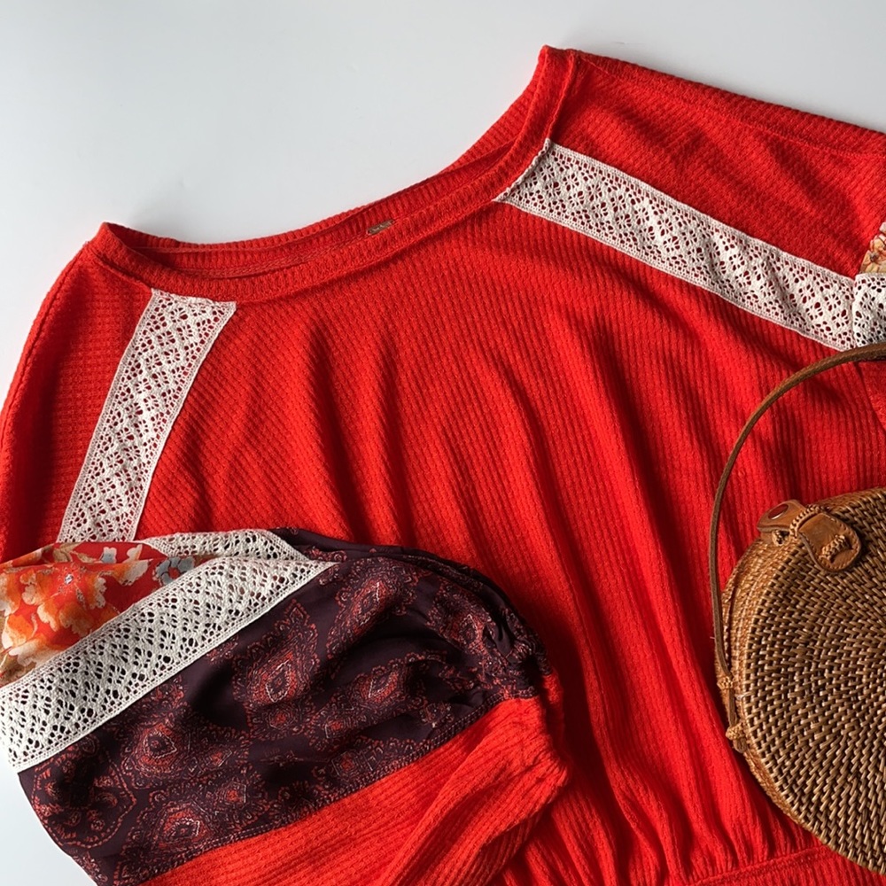 FREE PEOPLE Orange Top w/Crochet. See Description.